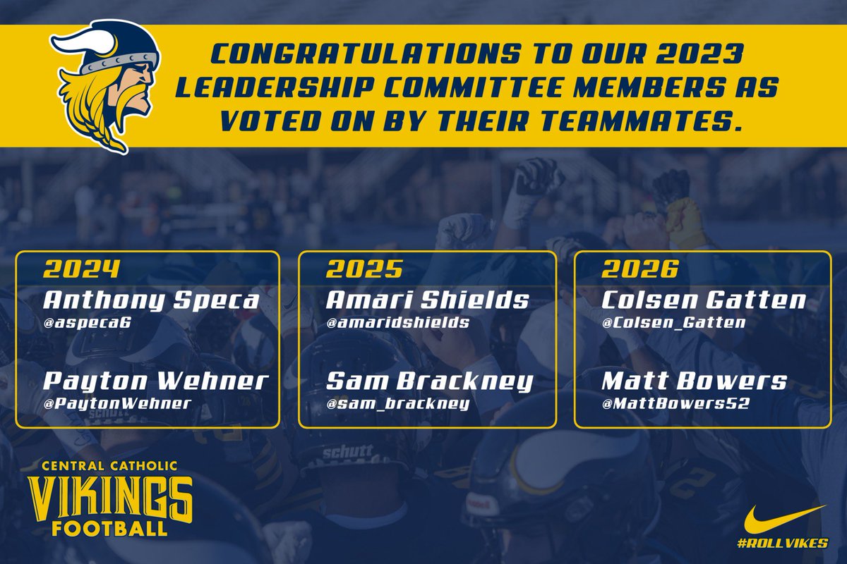 Congratulations to our 2023 Leadership Committee Members! #RollVikes #MenofCentral @PCC_FOOTBALL