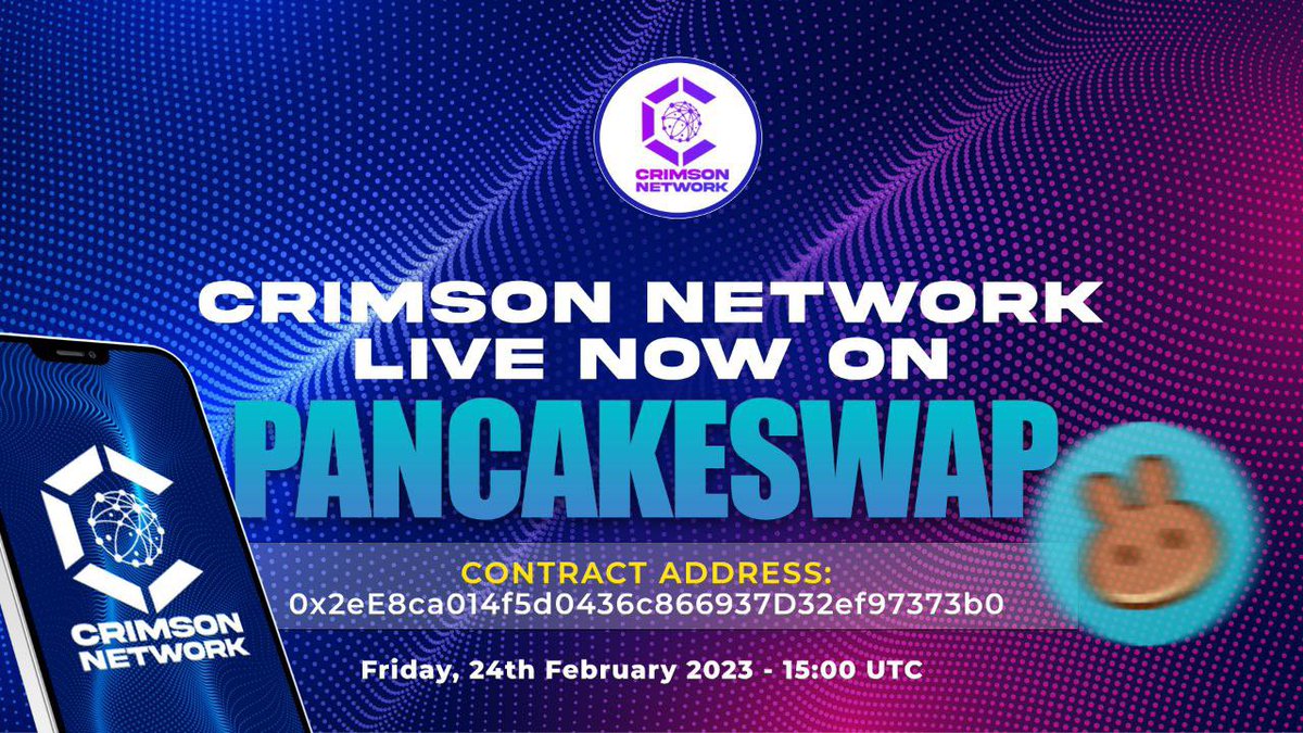 🌟CRIMSON NETWORK 🌟 IS NOW 🟡LIVE ON PANCAKESWAP 🟡 {0% Taxes Forever} ✅Contract: 0x2eE8ca014fdAB5f5d0436c866937D32ef97373b0 🐰Pancakeswap: pancakeswap.finance/swap?outputCur… 📊Charts: 📊 poocoin.app/tokens/0x2ee8c…