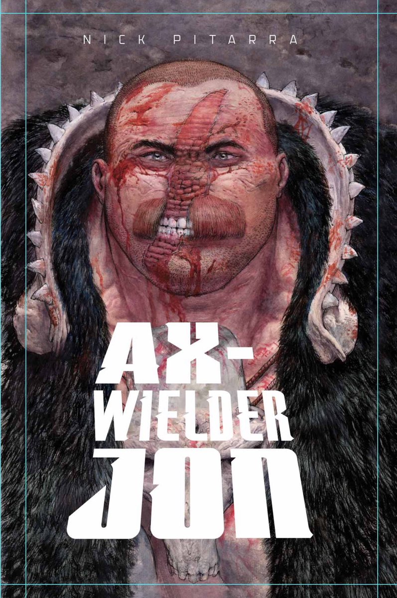 NickPitarra's tweet photo. As far as LOGOS go. There is simply no one better than @jaredkfletcher. Powerful, unique, bold, readable, his #AxWielderJon logo punches you in the face and tries to cut off a limb, perfection. Check it out on our first 3 volumes… https://t.co/Cd8qvJbAcb