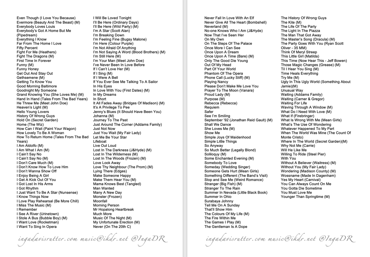IngaDR's tweet photo. Here it is folks! My 2023 annual Audition List of all 1st choice songs presented for a BA in Musical Theatre at a London conservatoire. This list and the last 8 years are available to download as open resource on my website! https://t.co/SR1elOa6of
#auditionlist #musicaltheatre https://t.co/vO2cuKurKS