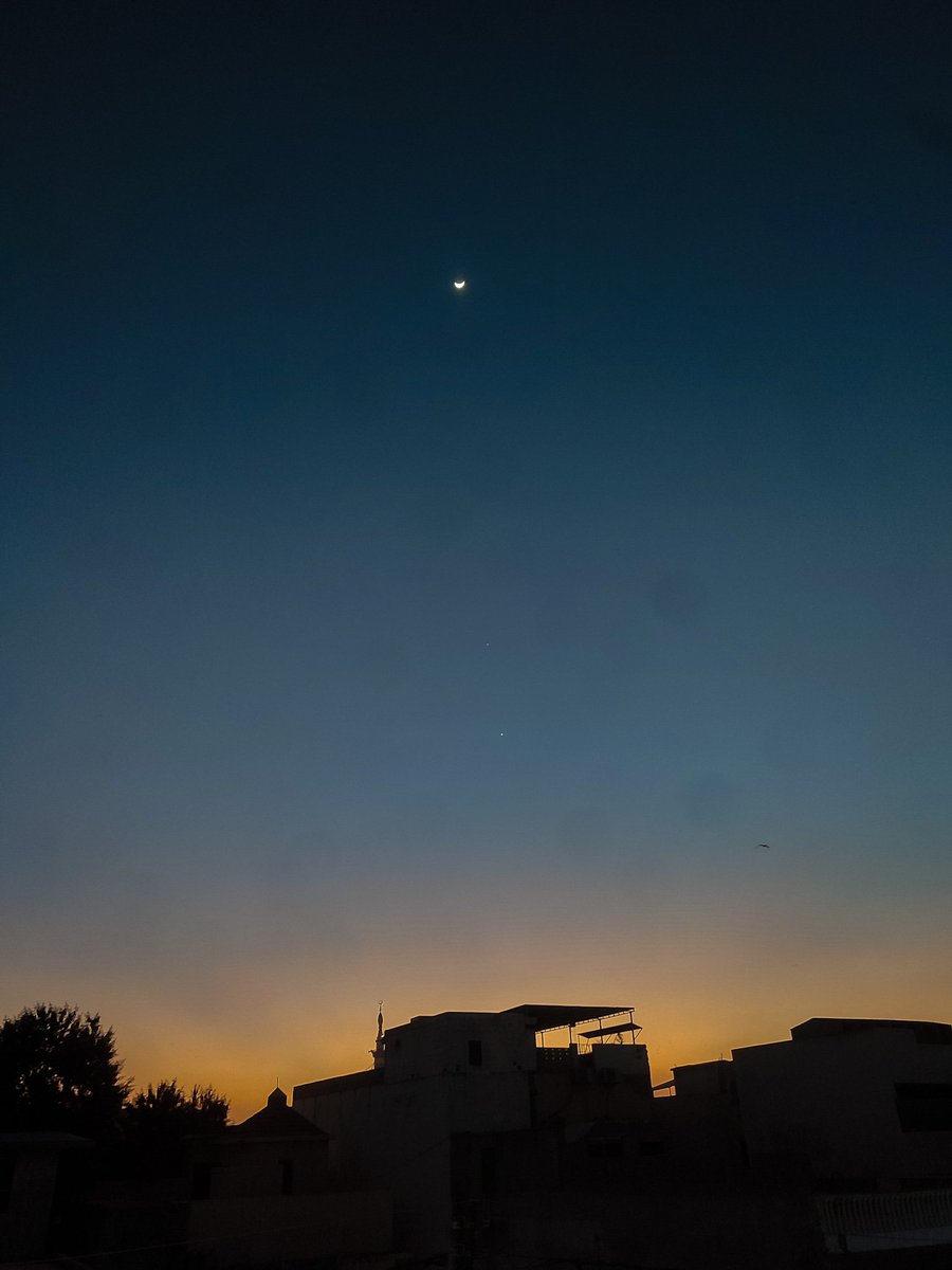 photobotics2327's tweet photo. #Celestial #phenomenon #planet #Jupiter #Venus #Moon alignment #solar #redmi #phonephotography #note10pro #EVENING #HappeningNow #sky #lightroom #Adobe https://t.co/WeJYQBPsex