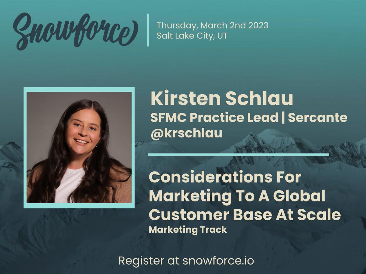 It's about that time again when I head on the road 🛣 to connect & meet up with my fellow 🌟 @salesforce   #trailblazers. 🌟

1st Stop: ❄ Snowforce - March 2-3 ❄ 

snowforce.io
#sfmc #salesforcemarketingcloud #marketingcloud