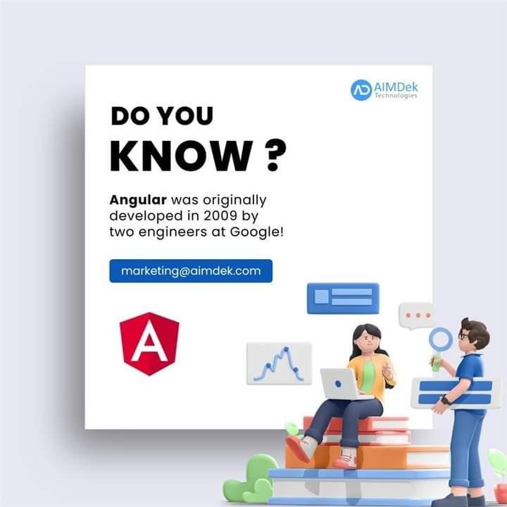 AIMDekTech's tweet image. Angular has grown to become one of the most popular JavaScript frameworks
Connect with our Angular experts now at - marketing@aimdek.com
#Angular #AngularDev #AngularDevelopment #JavaScript #Frameworks #Developers #funfact #angular #DoYouKnow