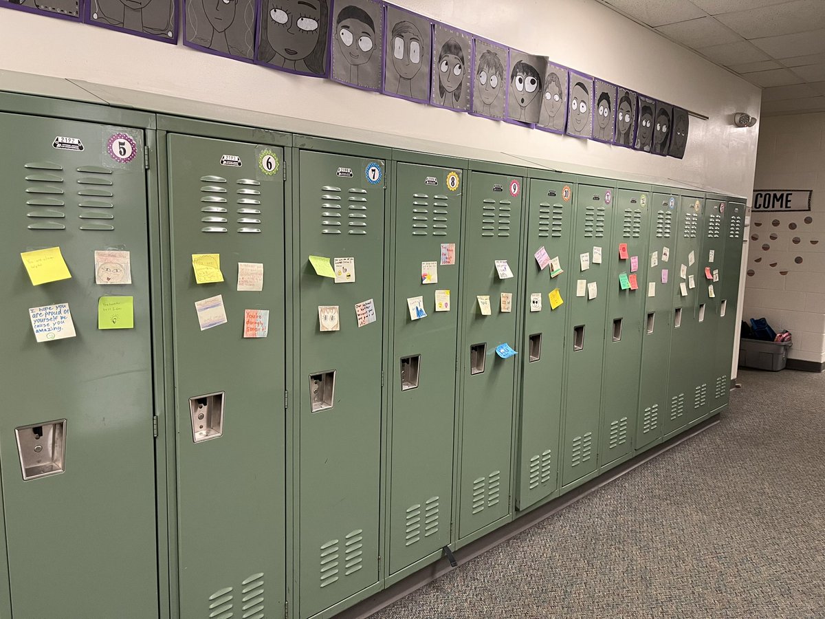 Great start to a Friday!! Post-its with compliments for kindness week on mailboxes and lockers!