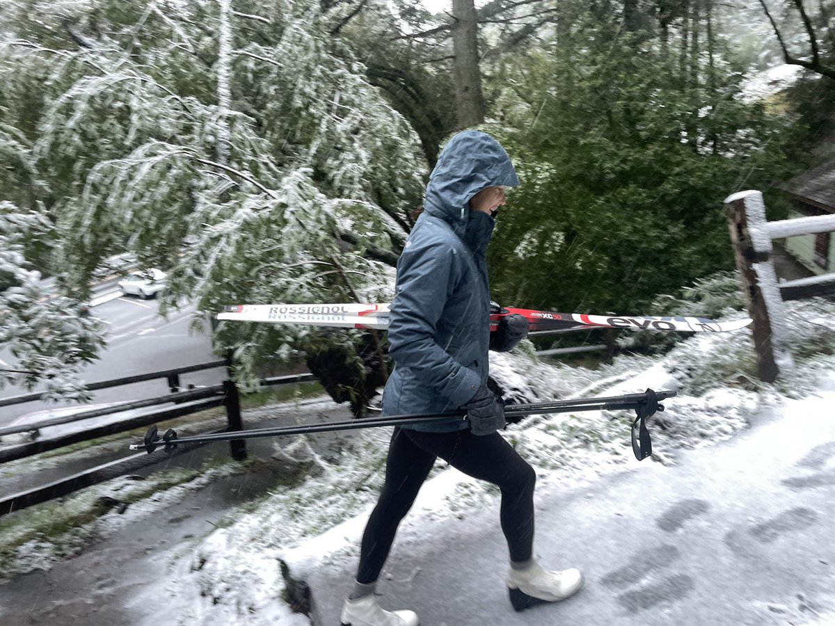marinij's tweet photo. #MarinSnow is falling on Mount Tamalpais right now. San Francisco’s Leigh Stewart showed up to the Bootjack lot ready to enjoy it. Send us your pics and videos. Photo by @sherlavars https://t.co/B1RTSNyQDc