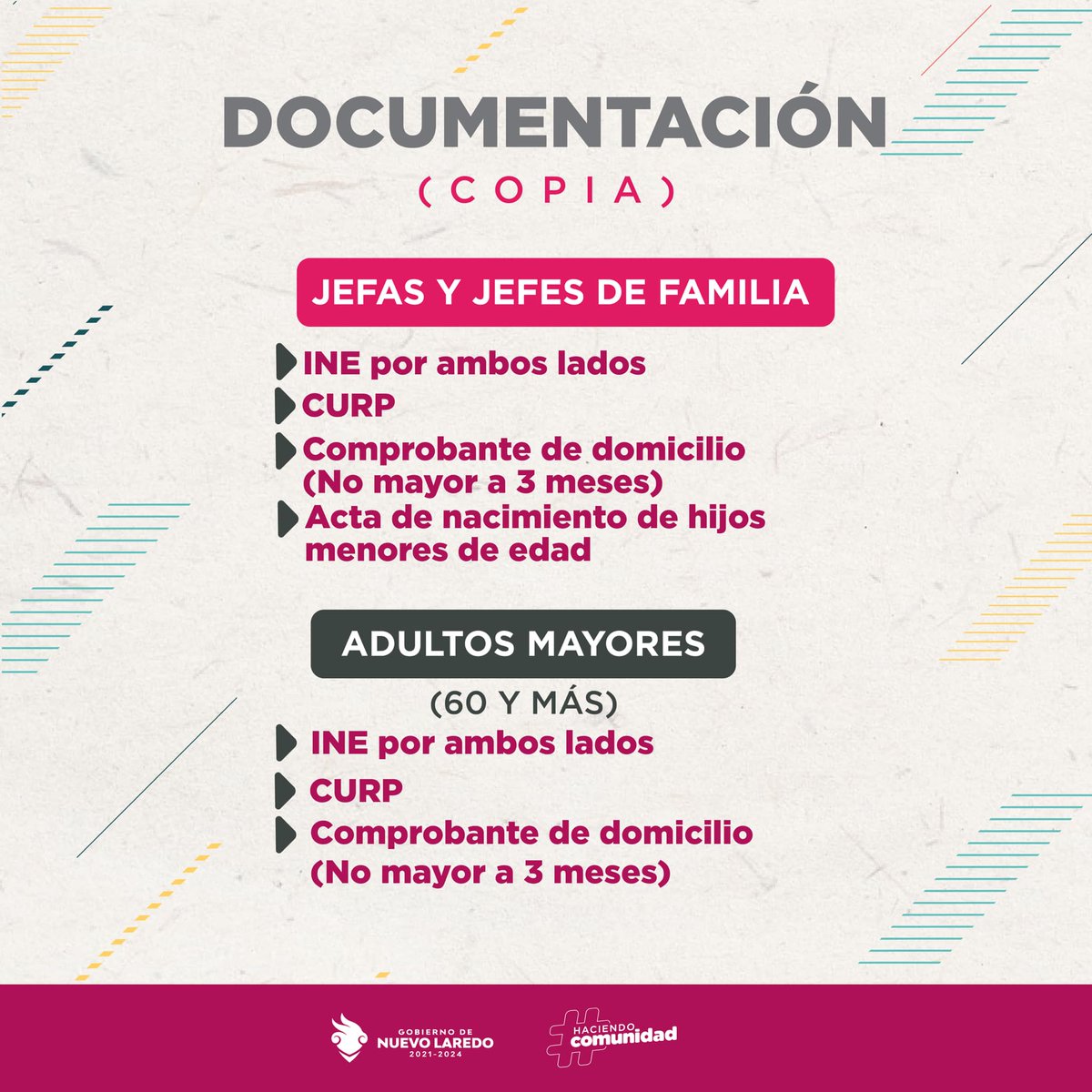 foojavx's tweet image. 𝗔𝘁𝗲𝗻𝗰𝗶𝗼́𝗻 𝗔𝗱𝘂𝗹𝘁𝗼𝘀 𝗠𝗮𝘆𝗼𝗿𝗲𝘀, 𝗝𝗲𝗳𝗮𝘀 𝘆 𝗝𝗲𝗳𝗲𝘀 𝗱𝗲 𝗙𝗮𝗺𝗶𝗹𝗶𝗮
Damos inicio al 𝐏𝐫𝐨𝐠𝐫𝐚𝐦𝐚 𝐝𝐞 𝐀𝐩𝐨𝐲𝐨 𝐀𝐥𝐢𝐦𝐞𝐧𝐭𝐚𝐫𝐢𝐨, en la cual podrás ser beneficiado mensualmente @Carmenliliacrv  #NuevoLaredo #Tamaulipas