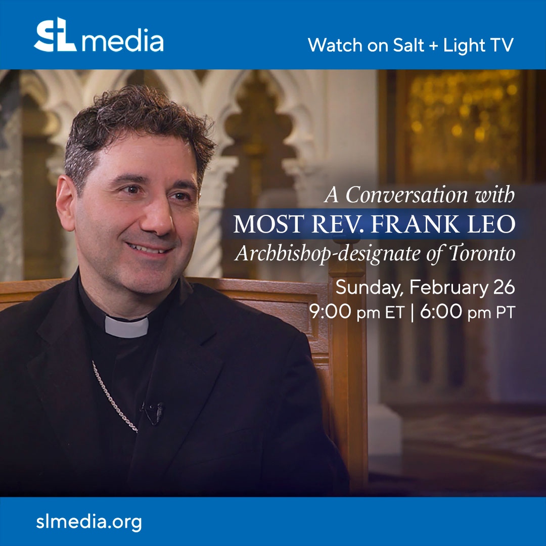 saltandlighttv's tweet photo. Fr. Alan Fogarty, SJ, CEO of Salt + Light Media, speaks with the Most Rev. Frank Leo, Archbishop-designate of Toronto. 

Sunday, February 26 at 9:00 pm ET / 6:00 pm PT on Salt + Light TV

#saltandlight #archto #stmikescathto #toronto https://t.co/RCZwVe90Wc
