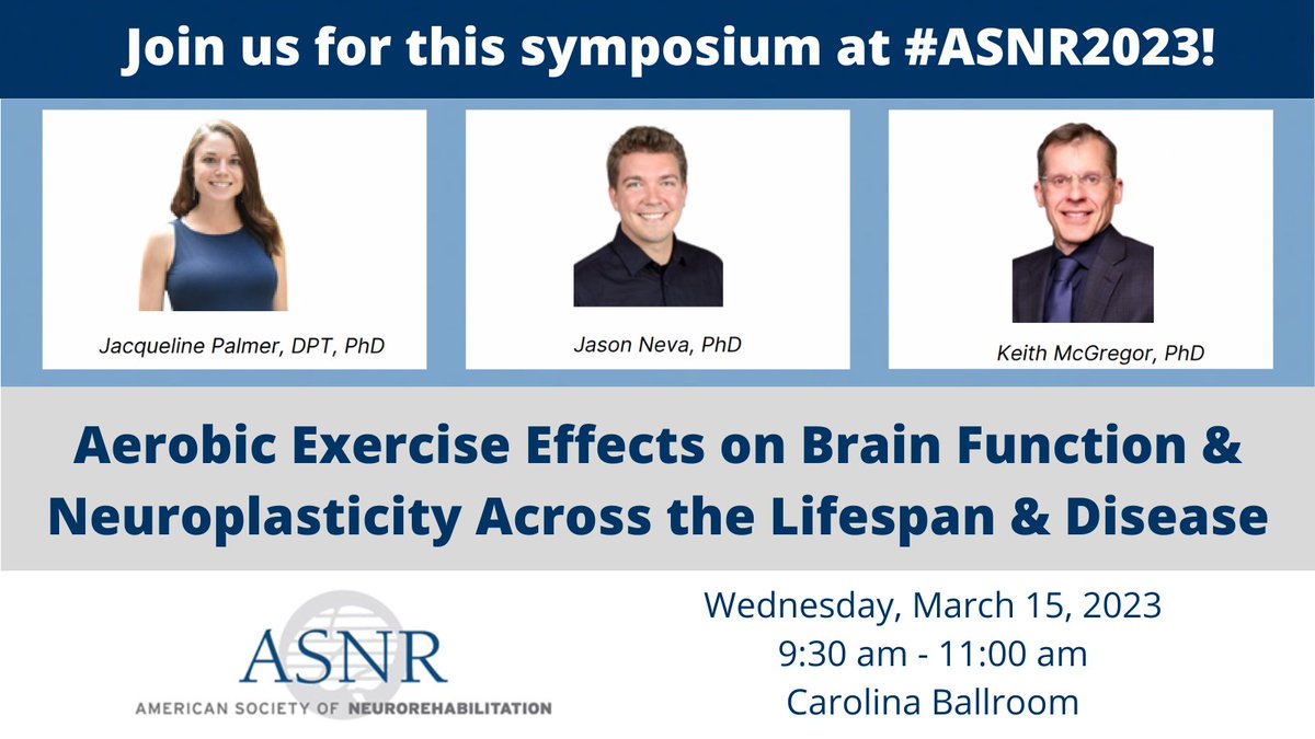 Don't miss this symposium at #ASNR2023! Speakers will share how the effects of aerobic #exercise on #brain function and #neuroplasticity can be leveraged and combined with #neurorehabilitation approaches for better outcomes. There's still time to register! asnr.com/i4a/ams/meetin…