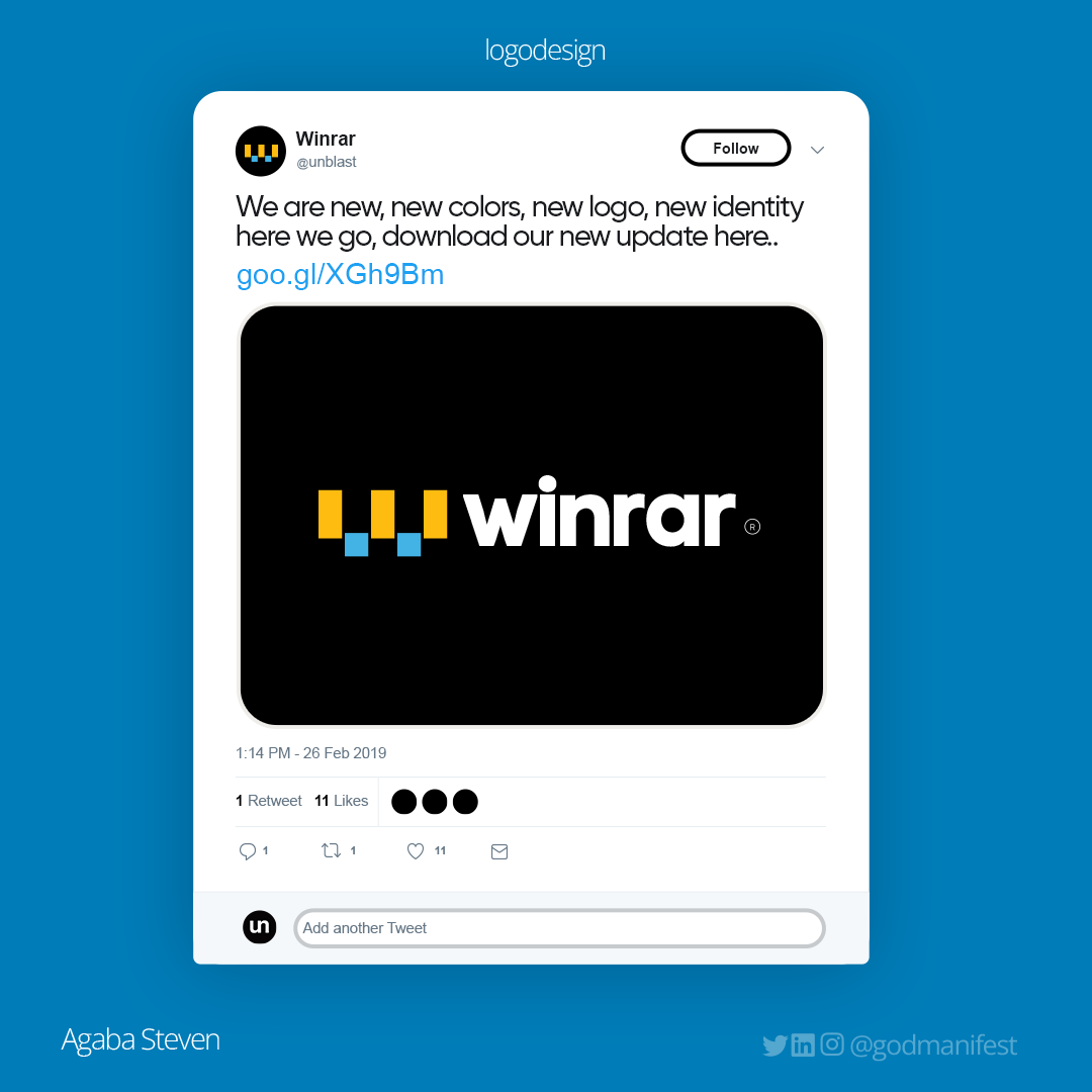 brandvst's tweet image. &quot;Just wanted to show some love for @WinRAR - their file compression technology has been a lifesaver for me! In fact, I was so inspired by their iconic logo that I decided to create a new version for them. Check it out! #WinRAR #filecompression #branding&quot;