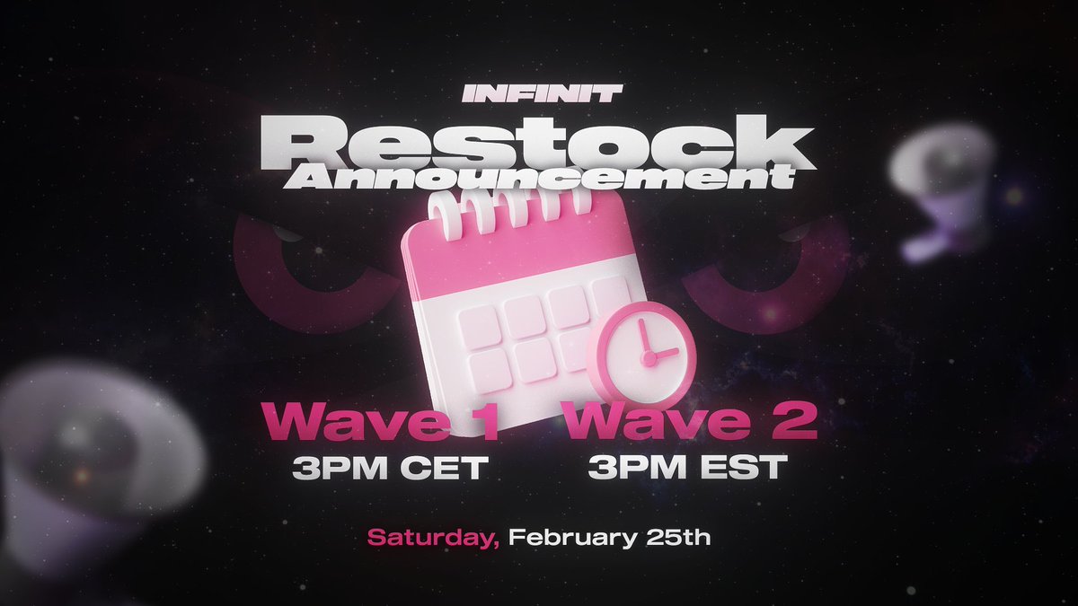 It's time to get your hands on some exclusive Infinit keys! ♾️

Over two waves, keys will be sold FCFS at €150 Initial and €30 monthly. See below for dates and times 🔻

🔄One lucky retweet will get a surprise in the DM. 

Good luck!