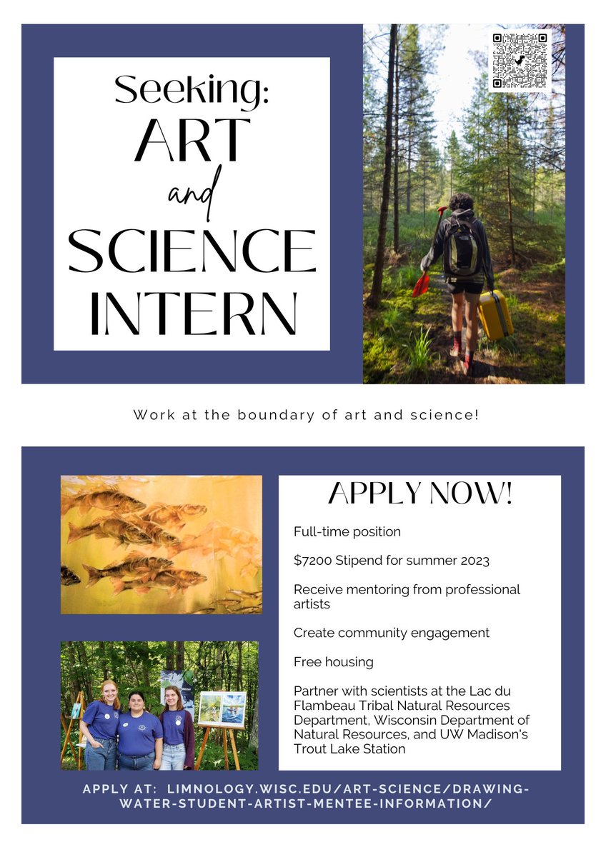 Ray_L_Allen's tweet image. The Drawing Water program is seeking student art &amp;amp; science interns again this summer! Excited to announce that I will be one of the artist they can work with!

The stipend is $7200 for the summer &amp;amp; housing is free!

limnology.wisc.edu/art-science/dr…

#SciArt #NativeArtists #NativeScience