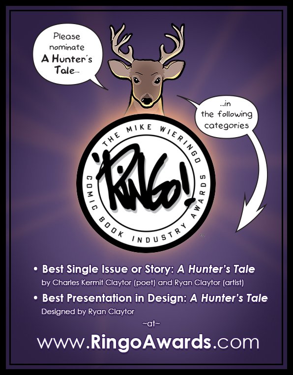 coinopcarnival's tweet photo. I'd appreciate your help nominating A Hunter's Tale for two categories in the @ringoawards . Suggestions:

- Best Single Issue or Story: A Hunter's Tale by Charles kermit Claytor (poet) and Ryan Claytor (artist)

- Best Presentation in Design: A Hunter's Tale by Ryan Claytor https://t.co/7102Mv0KMA