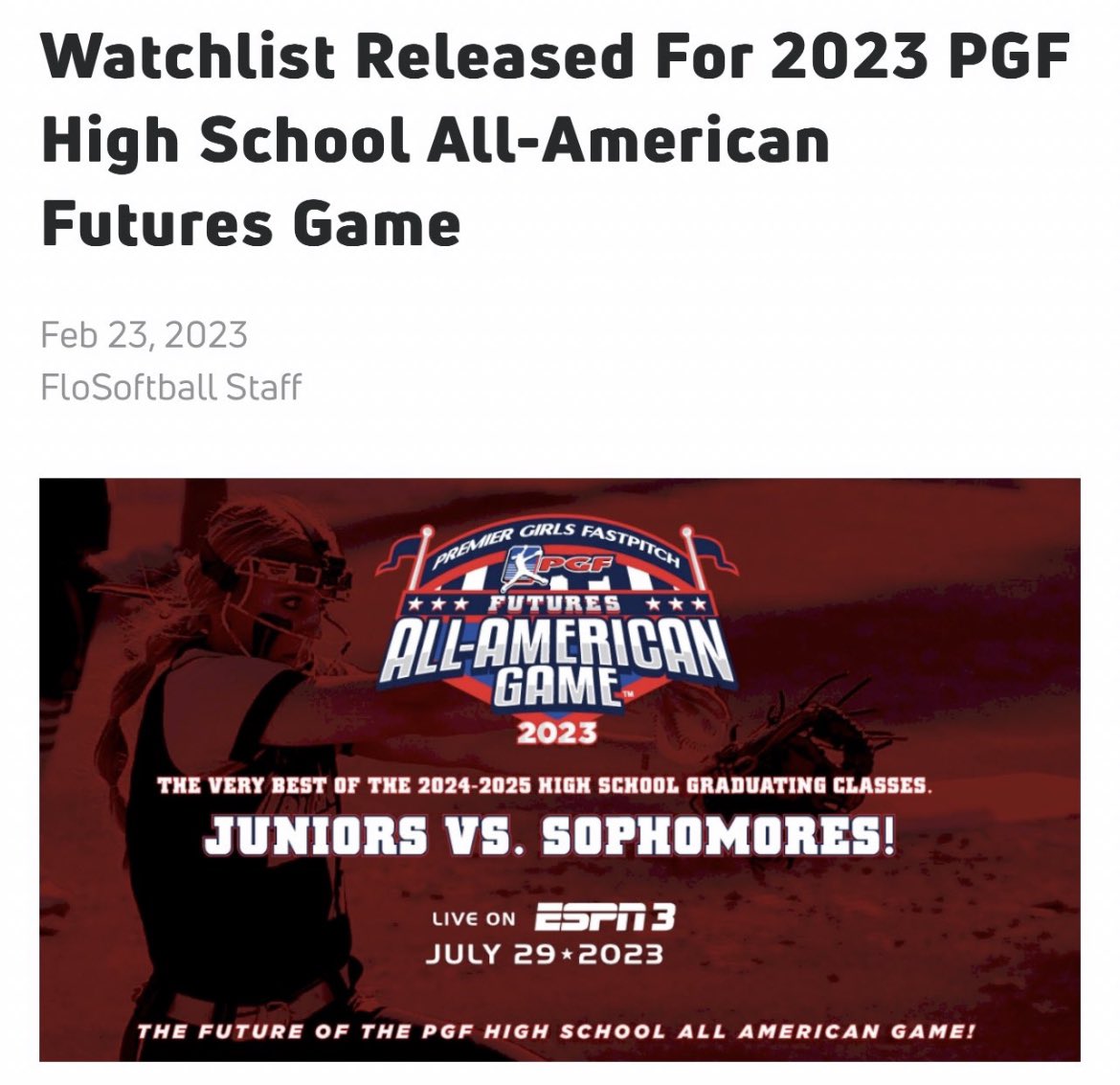 BWellbaum2024's tweet photo. Honored to be on the PGF Juniors watchlist! Excited to compete this summer! Thank you @PGFnetwork 
@Los_Stuff @ExtraInningSB @msmithsb16 @CBUSoftball @britt_gossett https://t.co/jcwG8VV4F8