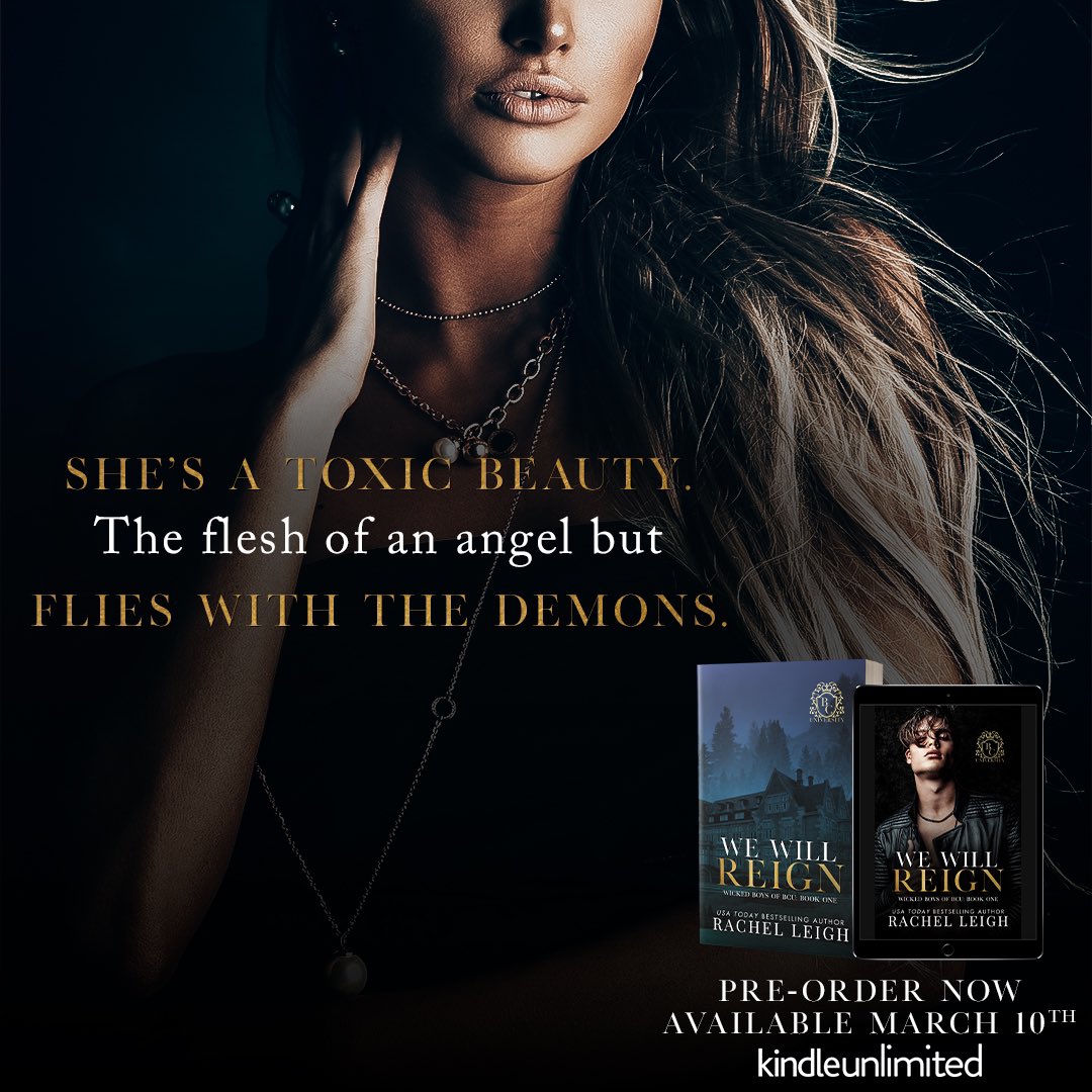 BookNerdSecrets's tweet photo. 𝗪𝗲 𝗪𝗶𝗹𝗹 𝗥𝗲𝗶𝗴𝗻 by @rachelleigh_1 is releasing March 10, 2023! 🖤  Preorder your Copy ☞ https://t.co/XQZcH9U7WD  Add it to your TBR ☞ https://t.co/OiNbTIdQA9  #rachelleighauthor #wickedboysofbcu  @greyspromo #GreysPromo https://t.co/kjPXgkk9bX