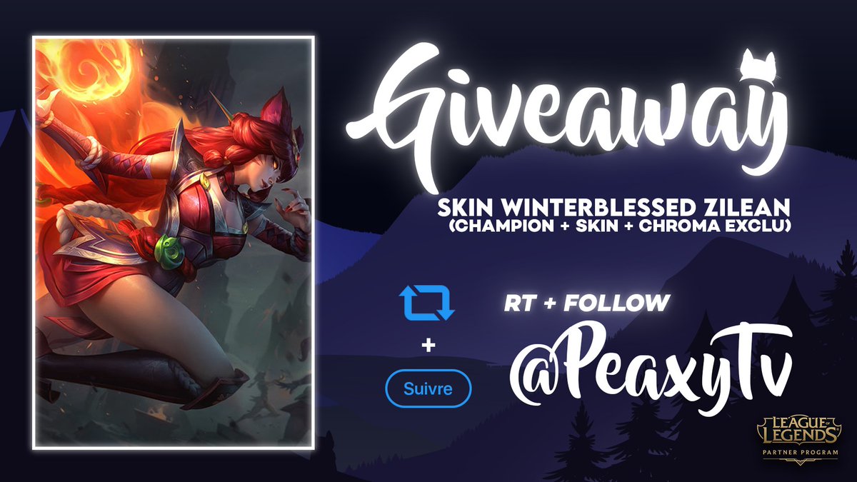 PeaxyTV's tweet photo. Instant #Giveaway grâce au #LeaguePartner !

🎁 5 Skins Foxfire Ahri à Gagner (Champion + Skin + Chroma Exclusif) 

🔁RT ce tweet
✅Follow @PeaxyTV

TAS prévu le 13 Mars, bonne chance à tous ! 
5 autres codes à gagner sur https://t.co/5claeItHde https://t.co/AMLJNobBhA