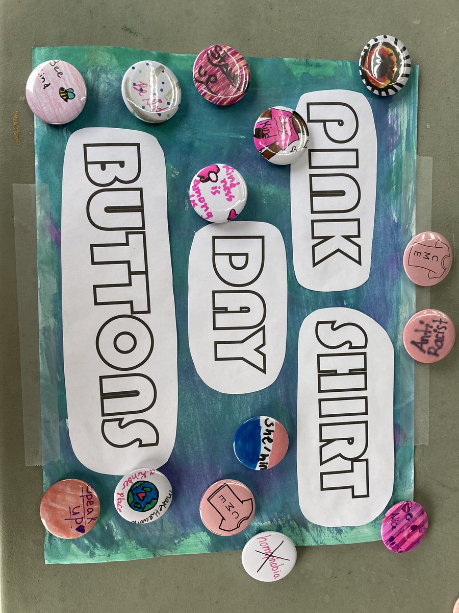 EcoleMorrison's tweet photo. Pink Shirt Day 2023! ECME Pride Team made buttons to promote kindness, inclusion and empathy. https://t.co/3m0QXEf0Il