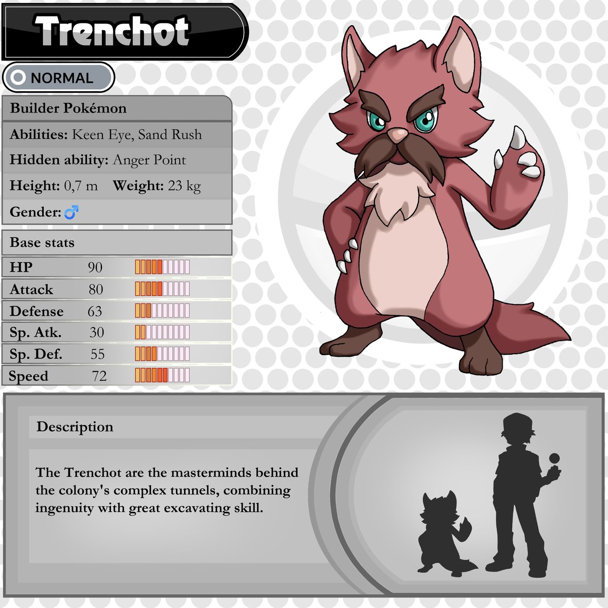 FerrariComics's tweet image. What? Peakot♂ is evolving!

Trenchot – Builder Pokémon
Type: Normal
Ability: Keen Eye, Sand Rush
Hidden Ability: Anger Point

#pokemon #normaltype #pokemonfanart #pokedex #fakemon #pokemonart #fakedex #fakemonart #pokemoncommunity #art #drawing #normalfakemon