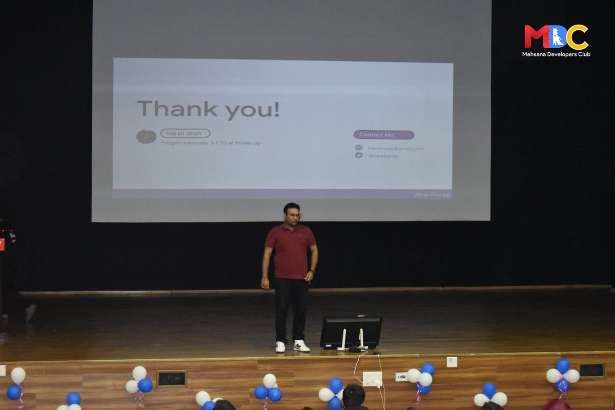 Mehdevclub's tweet photo. Relive the exciting moment when @harshcrop took the stage at Devloop 2.0 to enlighten us about the game-changing capabilities and experiences of Web 3.0.

#devoop | #mehdevclub | #mdc | #mehsana https://t.co/Bfmdgiaxds