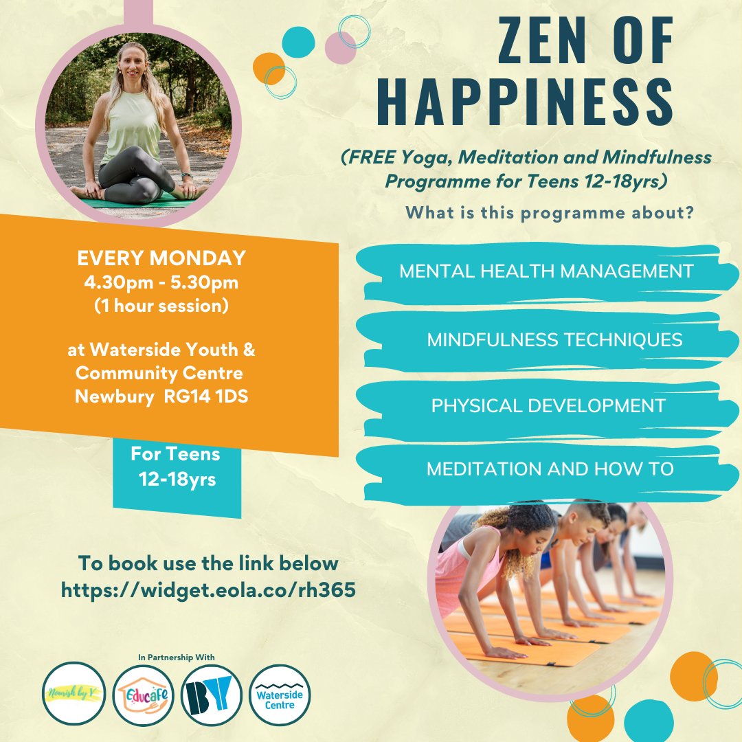 Waterside_BY's tweet photo. Today is #EmotionalHealthDay.
We run lots of activities which help to lift your spirits and connect you with others.
Join us for fantastic FREE Zen of Happiness sessions, Mondays, 4.30 - 5.30pm.
Book your places here:
▶️ https://t.co/FaQ11RtQtI
#Newbury #NourishbyV #Educafe https://t.co/9QqX3ScJfN