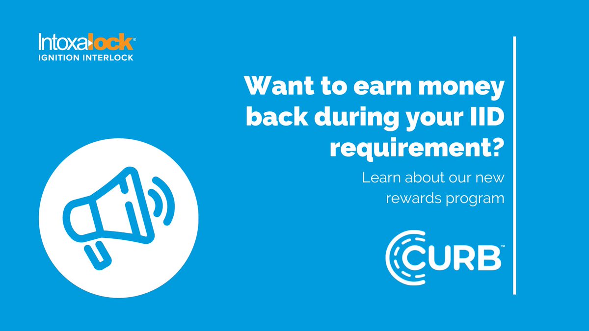 Intoxalock's tweet image. Why not earn back money while completing your interlock device requirements? We&apos;re excited to launch our new rewards program, CURB, aimed at Correcting Unsafe and Risky Behavior! #Rewards #IID 

Learn more: ow.ly/a19350N1Vei