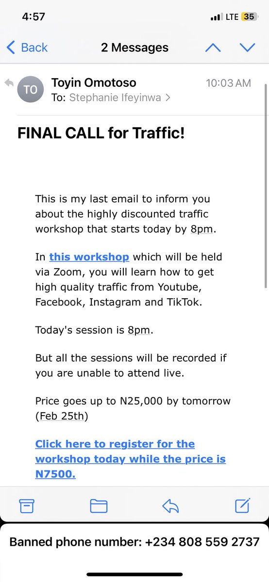 SIIFeyi's tweet photo. @expertnaire It’s a traffic generation course by Toyin Omotoso

This is how I got information from Toyins mail https://t.co/eTZtamEdqD
