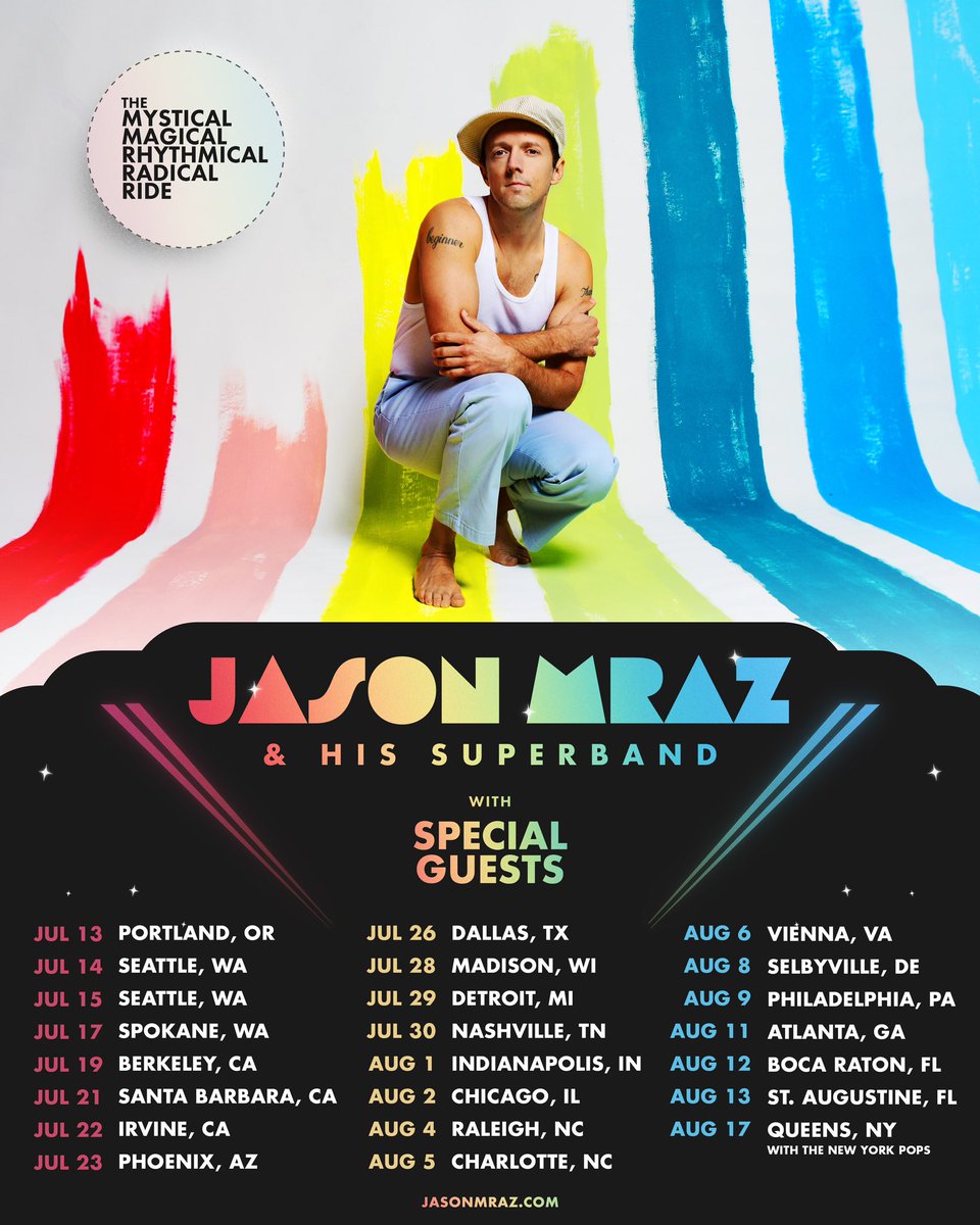 jason_mraz's tweet photo. Join us this summer for The Mystical Magical Rhythmical Radical Ride! 🎢✨ Get tickets: https://t.co/Qb5ej9Cho4 https://t.co/EvZqWCnr8E