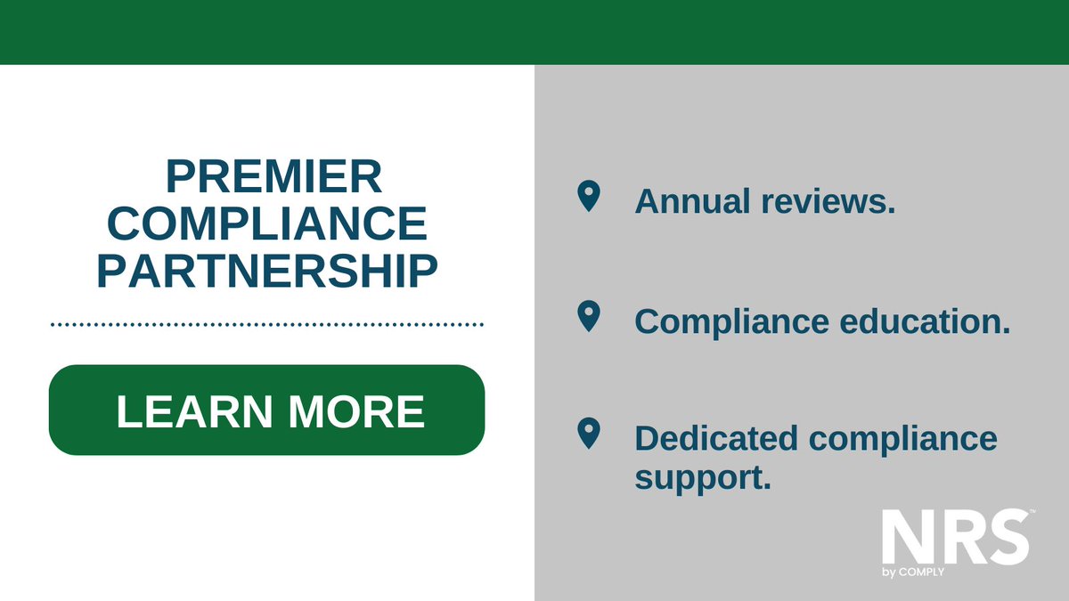 Put the renowned expertise of NRS compliance professionals in your corner with an NRS Premier Compliance Partnership. The program bundles several products and services that, in our experience, have proven most advantageous to NRS clients. Learn more. okt.to/THQ3R7