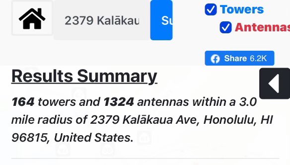 redemptionemf's tweet photo. Waikiki, with an approx population 30,000 in 3.4 miles, is covered in EMF radiation. Not including smart meters and wifi, this is a hot zone! 164 Cell Towers and 1324 antennas on the sides and tops of buildings. #EMF #RF #waikiki #hawaii #5G #emfdanger https://t.co/33ejkG8EWK