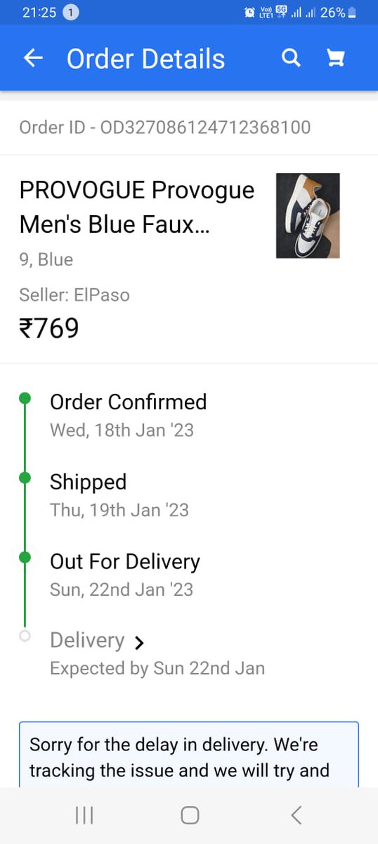 patel_vishw's tweet photo. @_Kalyan_K  I ordered a shoe. My order id is OD327086124712368100 . Iwas oredered it at 18/jan/2023. and since i do not delivered my order and also did not had refund.Your customer care are calling every third day and say your problem will resolve.They extend delivery date. https://t.co/wXTtZIqgC3
