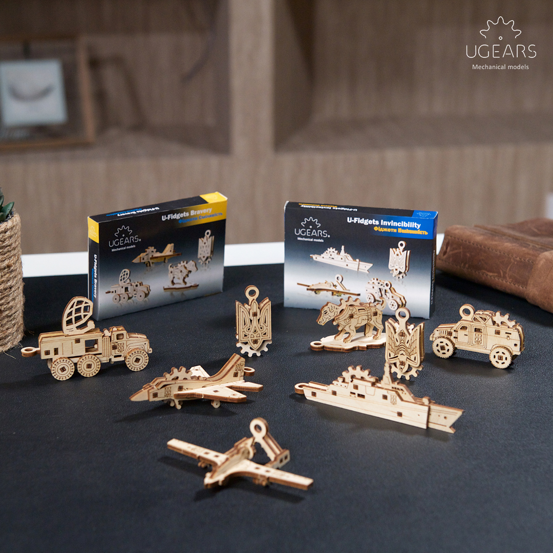 UGEARS_models's tweet image. THE NEW UGEARS #FIDGETS! The Bravery and Invincibility series of U-Fidgets from #Ugears celebrate some of the heroes defending Ukraine against the invader. These two new fidget sets each feature four small wooden figurines you assemble yourself, with simple mechanical elements.