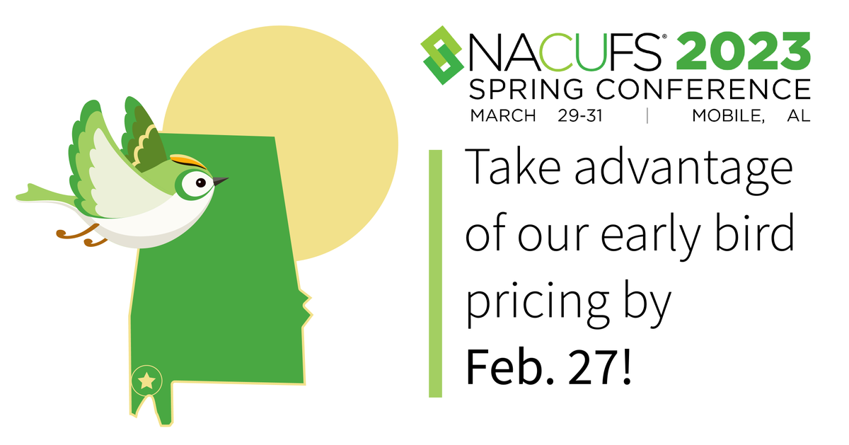 NACUFS's tweet image. Early bird registration for the Spring Conference Series in Mobile, Ala. ends on Monday, February 27! 

We can't wait to see everyone in Mobile! 

Register here: nacufs.org/Events/Spring-…

#collegiatedining