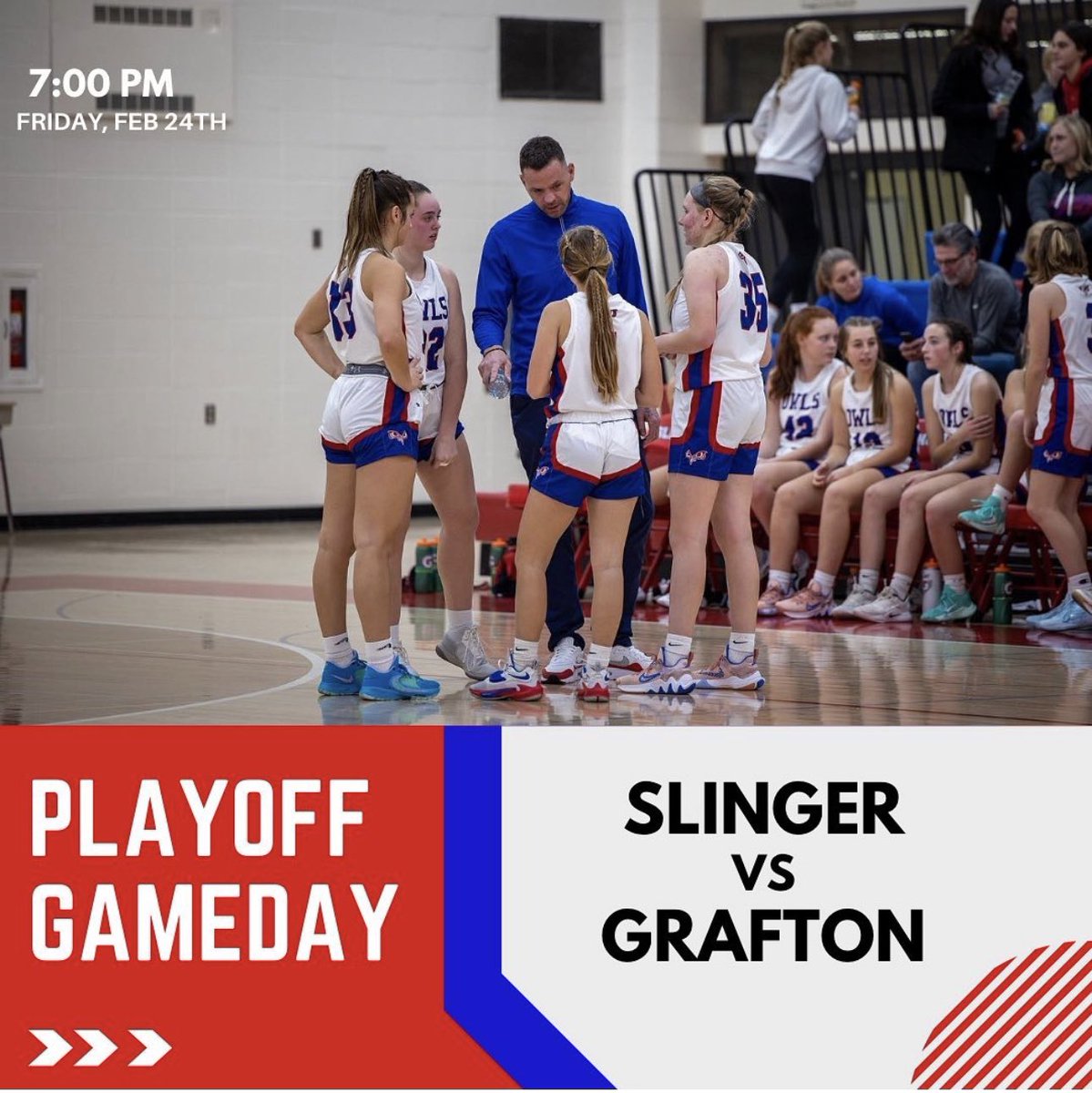Playoffs!!?!? Playoffs!!??! 

That’s right! Playoffs begin for our #LadyOwls tonight in Grafton!!!

#OwlProud
#WeCan

🏀🦉♥️💙🏀🦉♥️💙