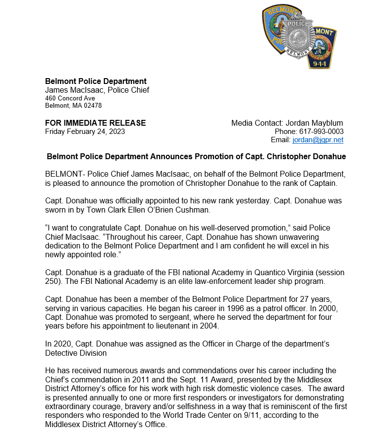 Belmont, MA Police tweet media