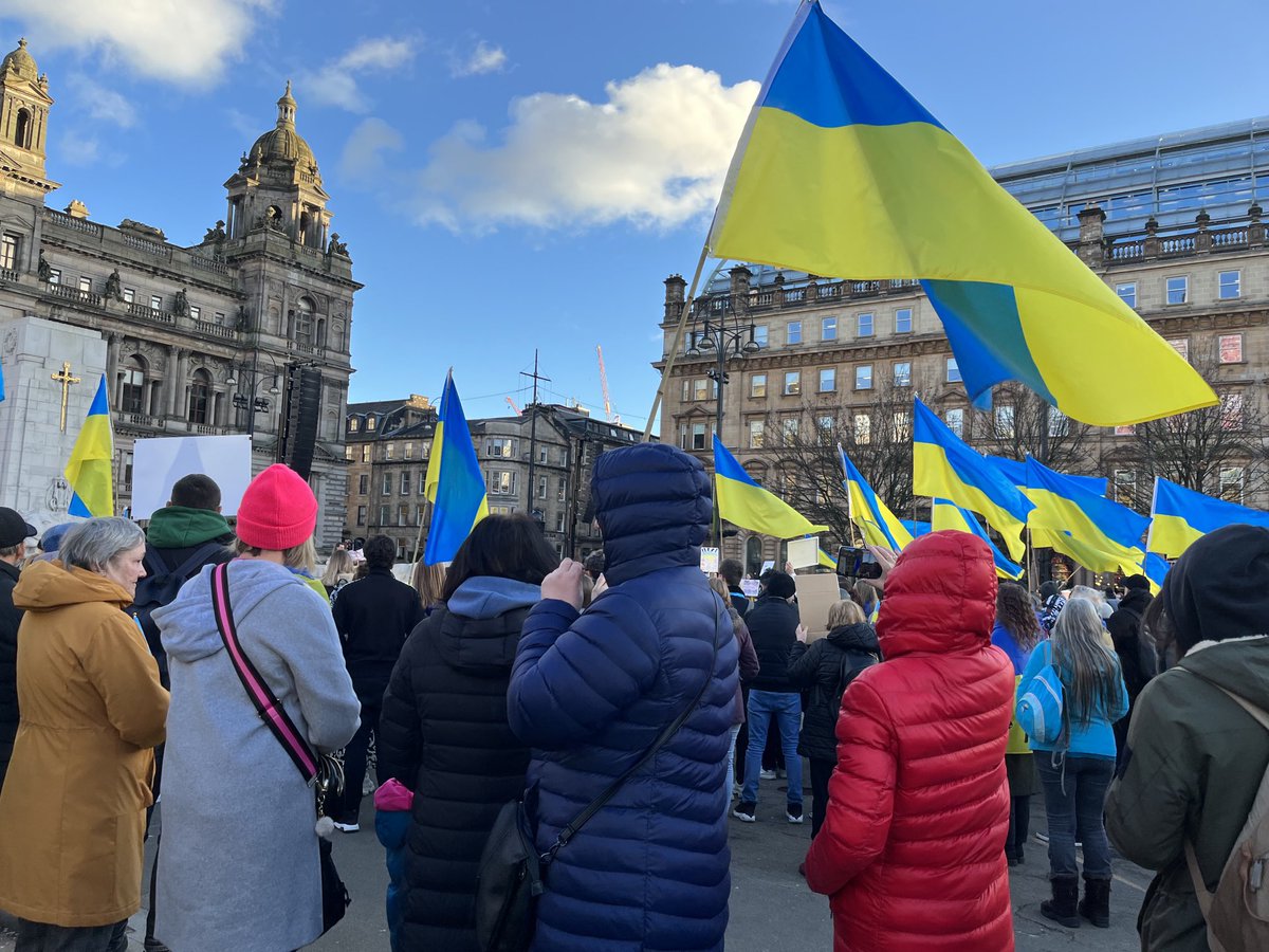 Crowds at a rally for Ukraine In Glasgow’s George Square.