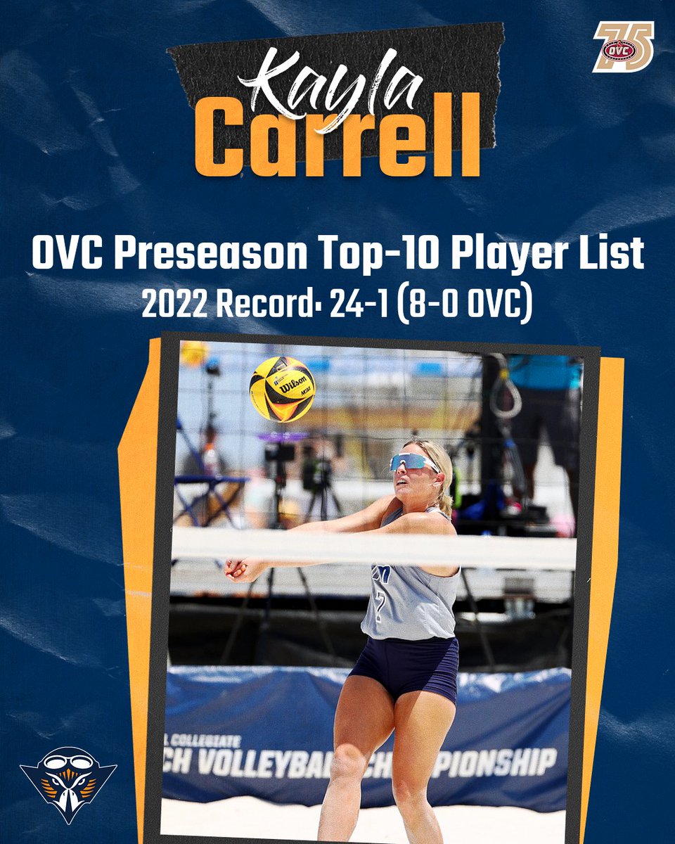 ETHAN_RECLAIM's tweet photo. BEACH: Congratulations to @utmvball senior Kayla Carrell, who was spotlighted as the 7️⃣th-best returning player in the OVC for the 2023 season!

#OVCit | #OVC75 https://t.co/tB7abXnGGR