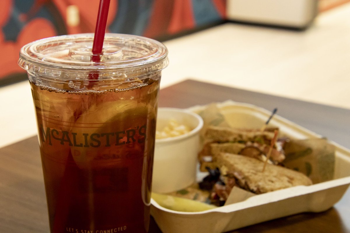 Receive a free iced tea when you wear your #FearTheBird Shirt today at McAlister’s Deli.