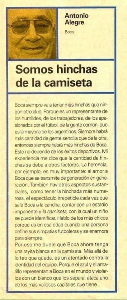 Don Antonio Alegre fue Presidente de #Boca durante 10 años (1985 a 1995) 
En esa época la institución atravesaba una profunda crisis y Don Antonio puso el hombro y el club salió adelante.
#Undíacomohoy en el año 2010 subió a la cuarta bandeja de La Bombonera.
#GraciasDonAntonio