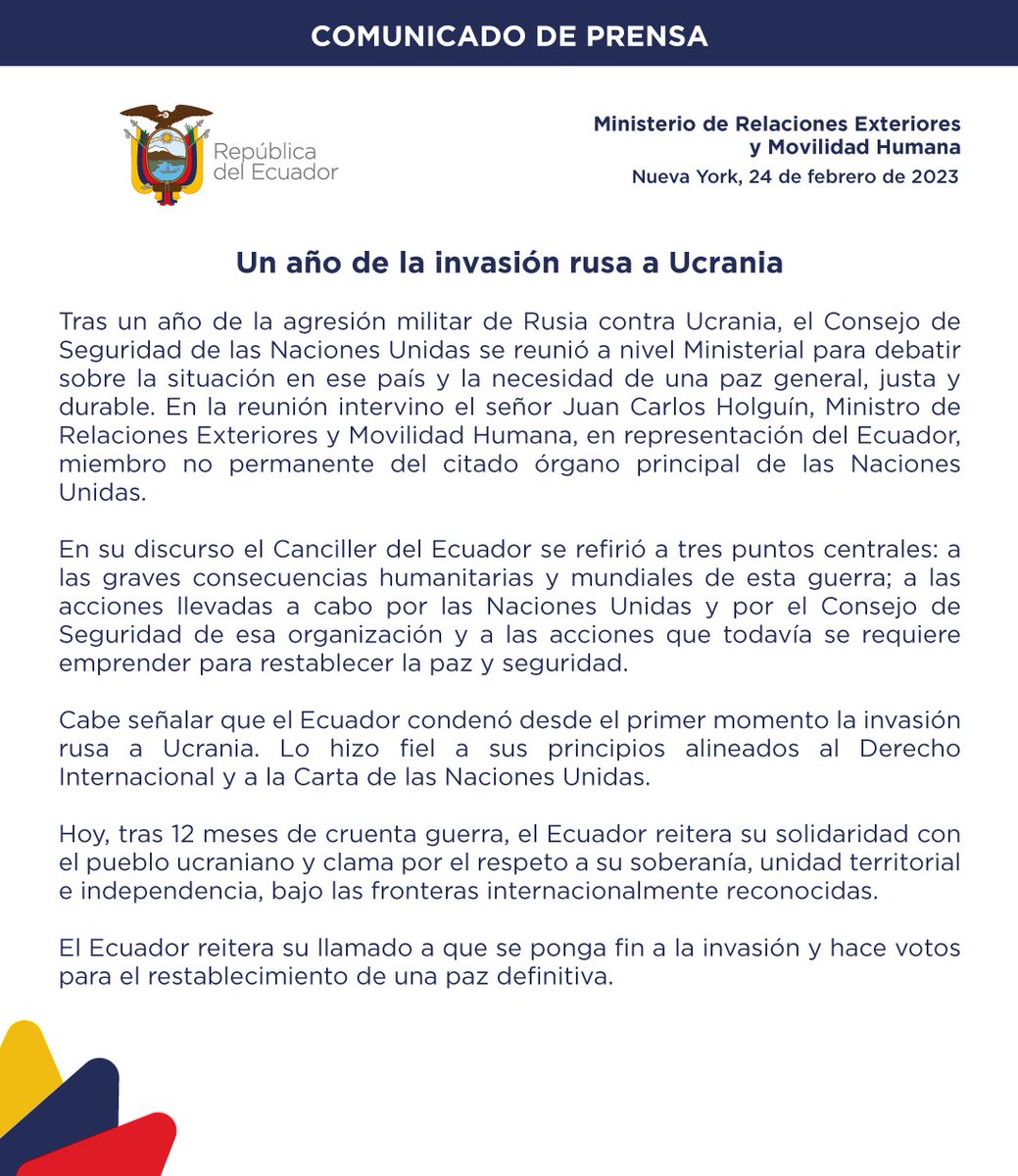Comunicado oficial | Al cumplirse un año de la invasión rusa a Ucrania: