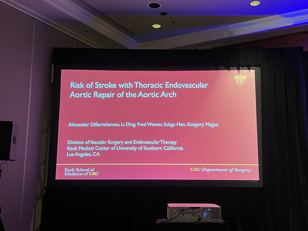 Our integrated vascular resident Alex DiBartolomeo presenting on risk factors for stroke in endovascular arch repair ⁦<a href="/VESurgery/">VESurgery</a>⁩. ⁦<a href="/usc_vascular/">USC Vascular Surgery</a>⁩