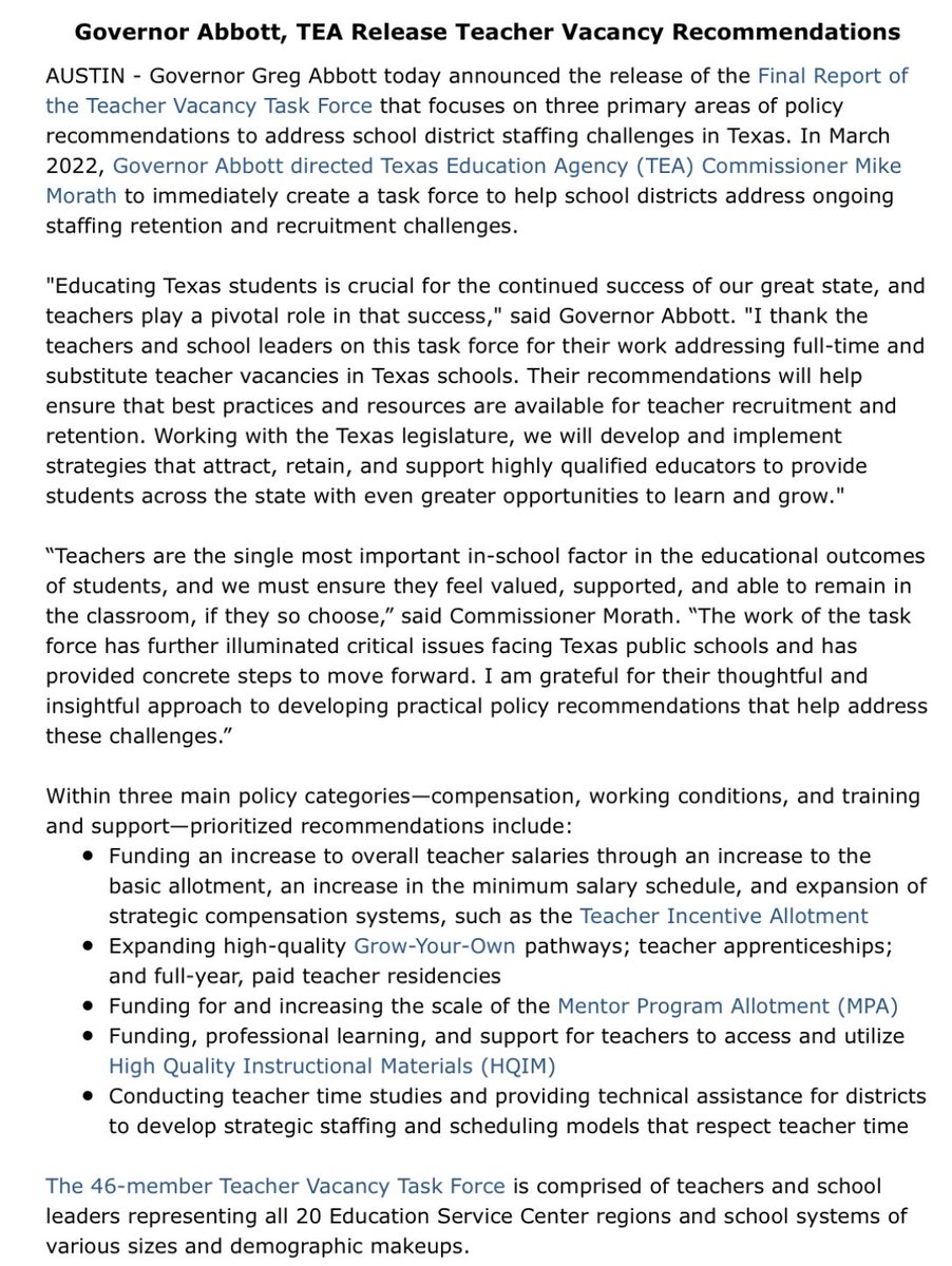 Chris Henao on Twitter "RT GovAbbott The Teacher Vacancy Task Force