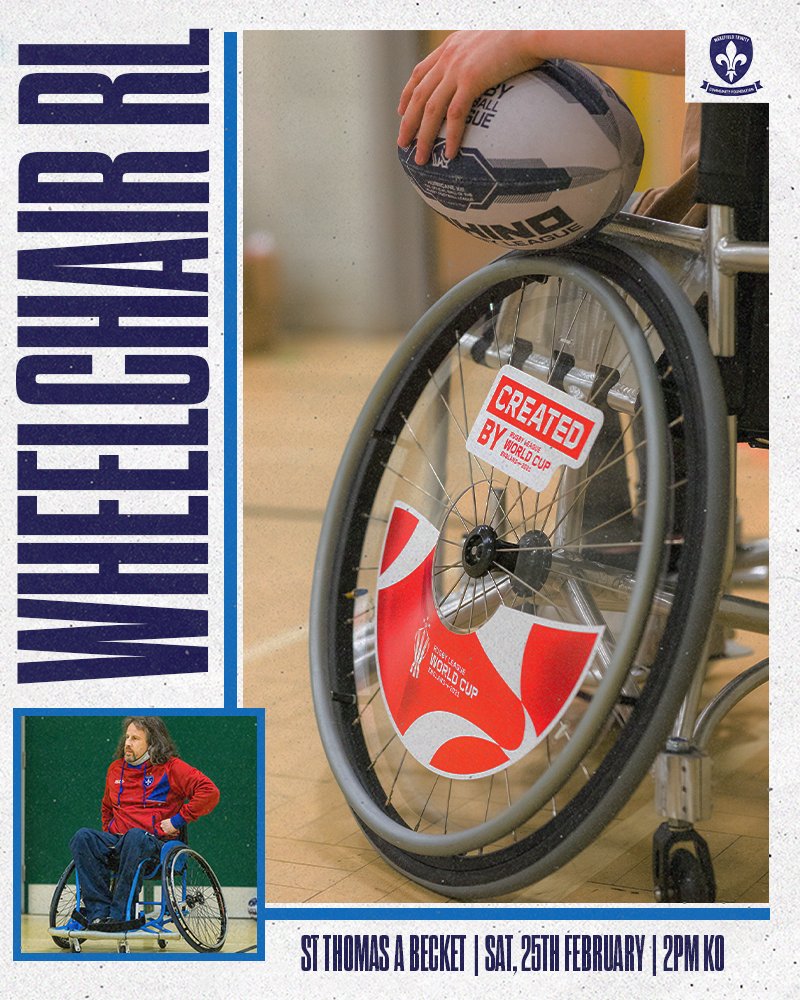 Six_Again's tweet photo. LIVE RUGBY LEAGUE 

FIRST EVER GAME

📅 Saturday 25th February
🏆 @WheelchairRL Friendly
⏰ 2pm
👕 @WTComFoundation 🆚️ @SheffieldEagles
🏟 St. Thomas A Becket

#TheresNothingLikeLeague
#ILoveRugbyLeagueMe
#thumpsupforfreddie
#RLShirtDay23 https://t.co/R0EJKsbK6V