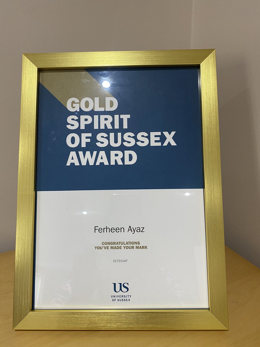 Proud to receive Gold Spirit of Sussex Award for extracurricular activities during my PhD.
#ForeverSussex #sosa