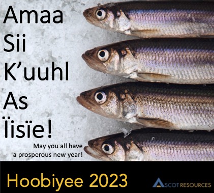 cambgold's tweet photo. Hoobiyee greetings! 

February is the beginning of the Nisga’a New Year when the oolichan begin to return to the Nass River. These ‘saviour fish’ were the first traditional food to be harvested each year marking the end of the long winter.

#hoobiyee2023 #nisgaanation #oolichan https://t.co/HphW5jl8KV