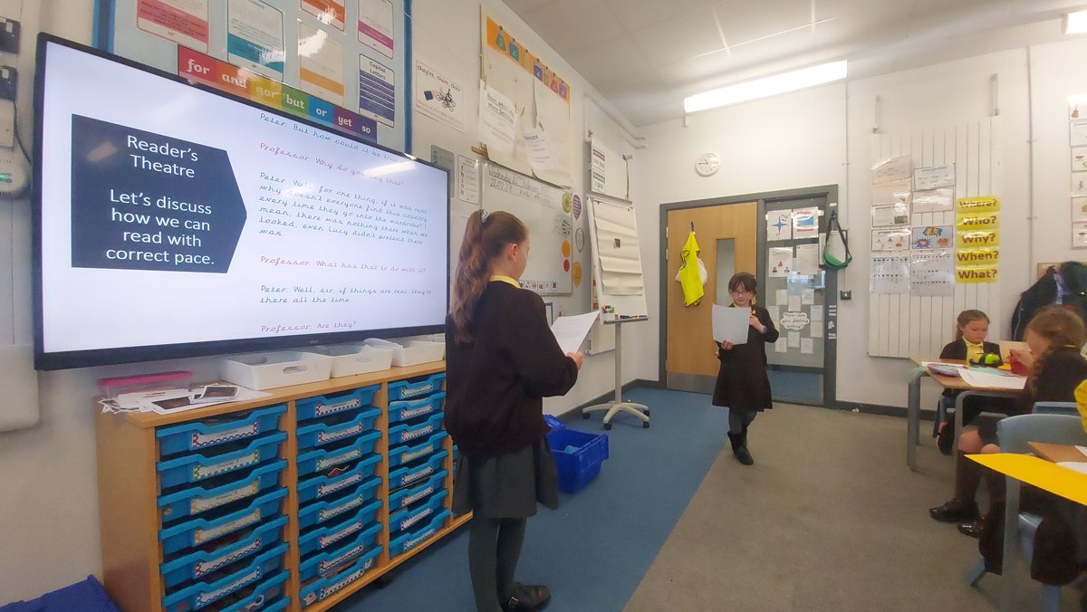 EastfieldPSHull's tweet photo. #4KC loved performing some Reader's Theatre' this week and acted out the roles of Peter and The Professor from our Narnia story! We used good expression, tone and pace. #epsreading https://t.co/wScgAB8sto