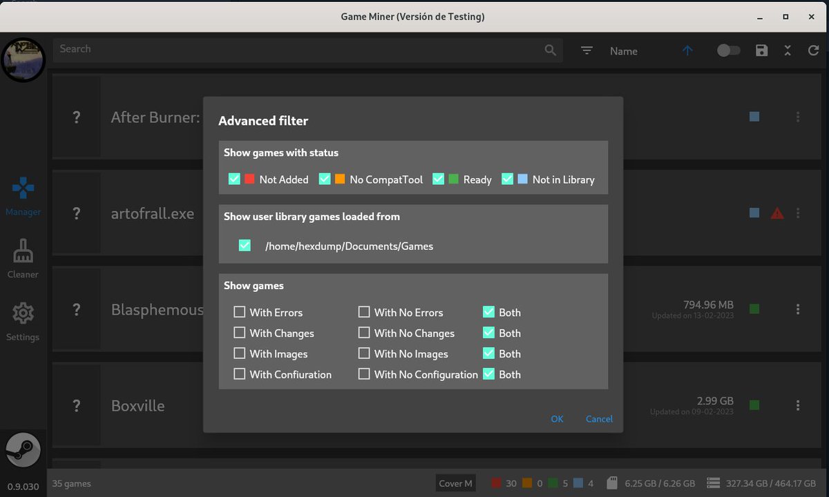 _HexDump_'s tweet photo. #GameMiner 0.9.030 has been dropped.
- Advanced Filtering
- Better game renaming
- Portable configuration (No more c&amp;p when updating)
- Better exe discovering (Now it takes system path into account).
- Hundreds of fixes.
#SteamDeck #Steam #Linux #flutterdev #fluter #development https://t.co/IMb3slbhgX