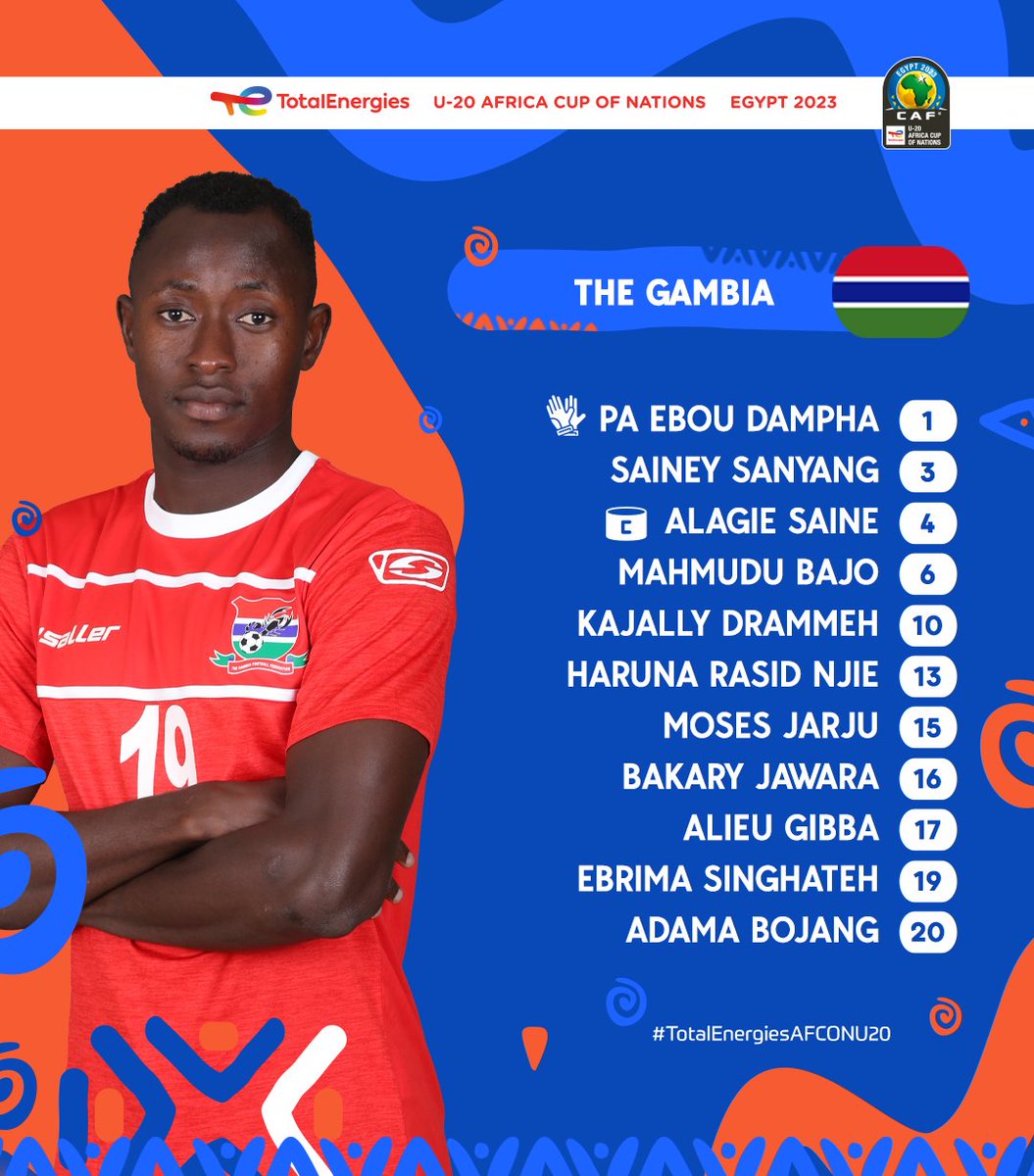 CAF_Online's tweet photo. Zambia ๐ The Gambia
TEAM NEWS: lineups revealed for #ZAMGAM match! ๐
#TotalEnergiesAFCONU20 https://t.co/EJSUNdtPag
