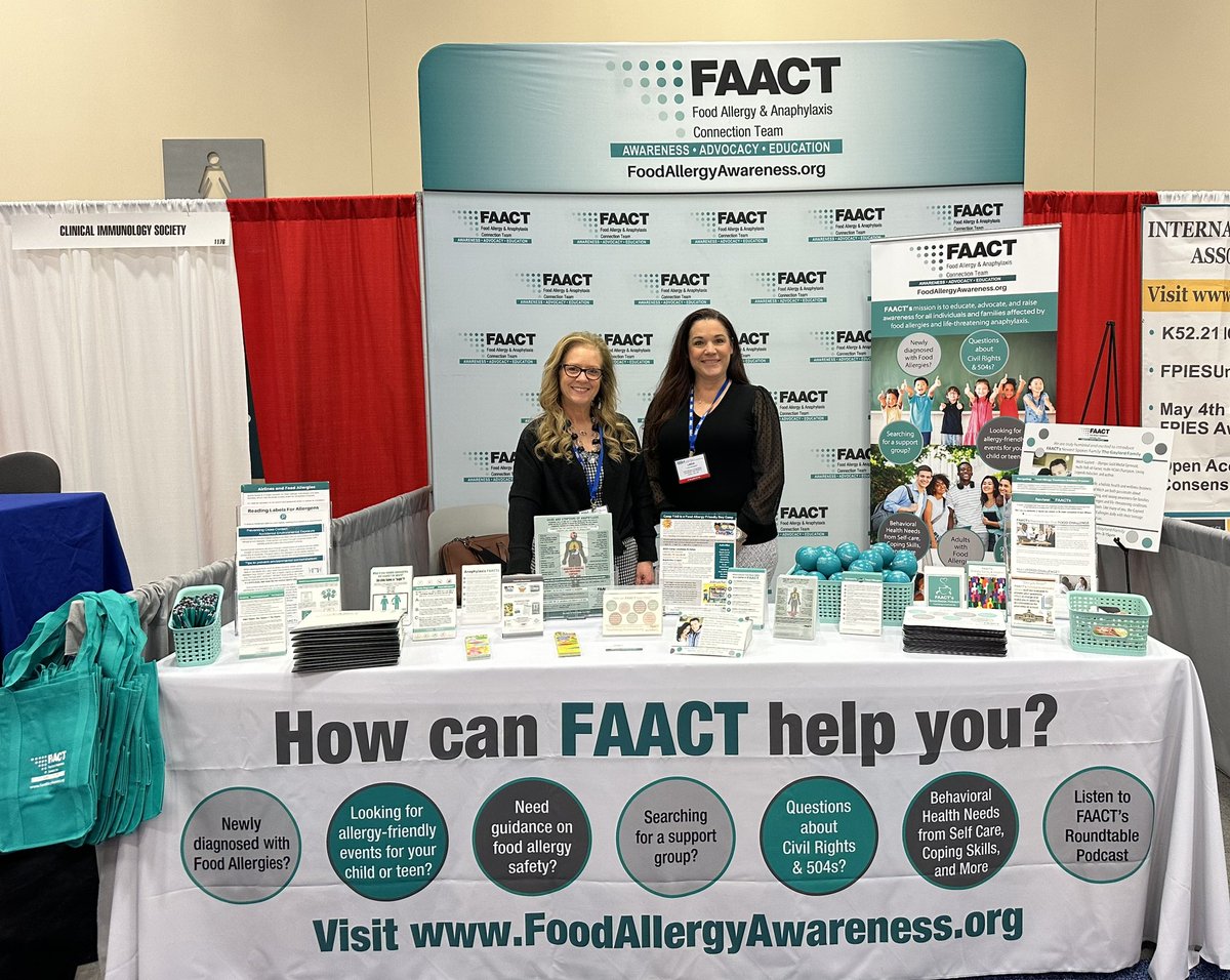 Visit @FAACTnews at Booth #1178 for your #foodallergy education, advocacy, & awareness needs! Many free resources and #patient education packets.

#AAAAI23 #FAACT #FoodAllergies #Allergy #Anaphylaxis #LearnTheFAACTs #KnowTheFAACTs #ShareTheFAACTs