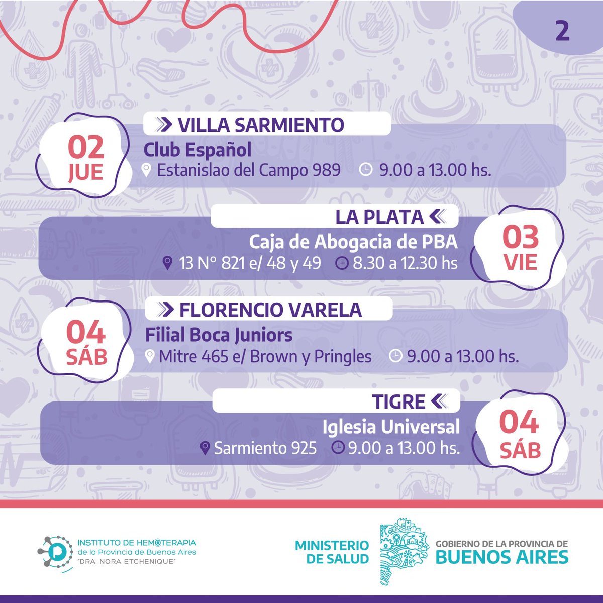 Hemodifusion's tweet photo. 👉🏼 Desliza para conocer las colectas de sangre que tenemos programadas para la última semana de Febrero en @BAProvincia 🩸 https://t.co/zB4h9ygp4n