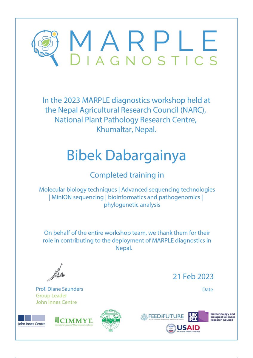 bbkleads's tweet photo. Excited to share that I received my training certificate from @JohnInnesCentre for completion of MARPLE diagnostics workshop. It was a wonderful learning experience that gave me valuable insights. Big thanks to my PI @khadka_22 and the organizers.
#MARPLEDiagnostics
#Training https://t.co/hi0QEPakTs