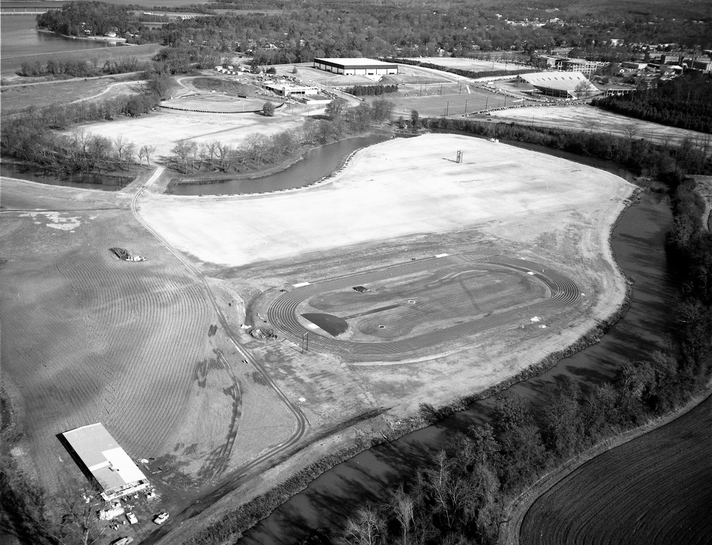 New 9-lane asphalt track under construction, 1972